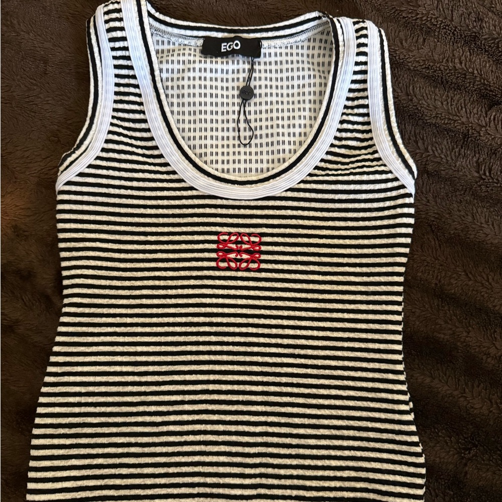 EGO Black and White Striped Women's Tank Top
